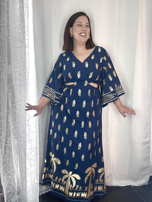 ΜΠΛΕ ΜΕ ΧΡΥΣΗ ΚΛΩΣΤΗ MAXI DRESS - Image 3