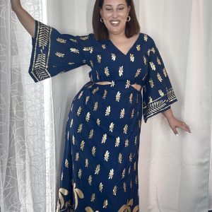 ΜΠΛΕ ΜΕ ΧΡΥΣΗ ΚΛΩΣΤΗ MAXI DRESS