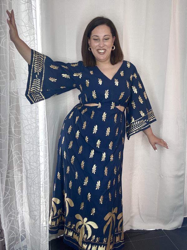 ΜΠΛΕ ΜΕ ΧΡΥΣΗ ΚΛΩΣΤΗ MAXI DRESS